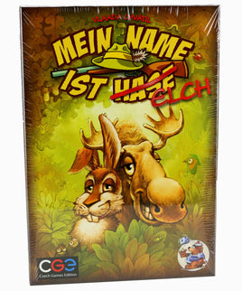 Kartenspiel "Mein Name ist Hase / Elch", Verpackung mit Hase + Elch im Wald auf Deckblatt