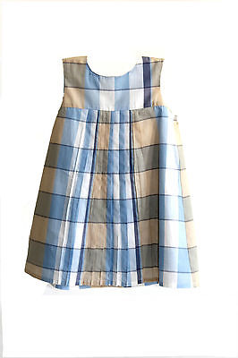Kinder Baumwoll Sommerkleid 74 80 86, blau-weiß-beige kariert