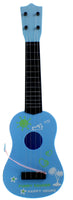 Kinder Ukulele  4 Saiten verschiedene Farben, hellblau mit Verzierungen: Sonne, Blumen, Herzen, Palmen