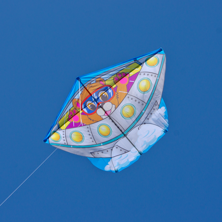 Kinderdrachen "Bärchen im UFO", Beispielbild am Himmel