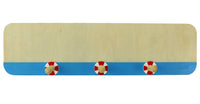 Kindergarderobe zum Selbstgestalten, natur mit blauer Linie, rot-weiße Details an Aufhängung