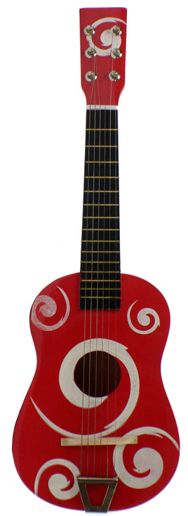 Kindergitarre rot mit 6 Saiten ca. 59cm, weiße Wirbelabbildungen