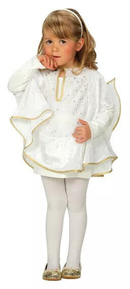 Kinderkostüm Fasching "Engel mit Flügeln", weiß mit goldener Umrandung und goldenen Sternendetails
