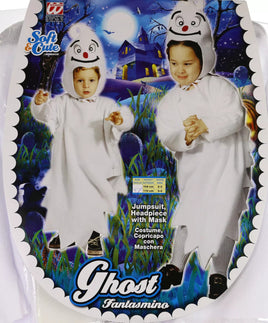 Kinderkostüm für Halloween "Gespenst" 110, weiß mit lustigem Gesicht