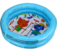 Kinderplanschbecken Ø 61cm aufblasbar, blau als Motiv mit Katze und Hund als Gärtner sowie Gemüse im Hintergrund