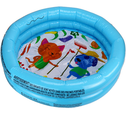 Kinderplanschbecken Ø 61cm aufblasbar, blau als Motiv mit Katze und Hund als Gärtner sowie Gemüse im Hintergrund