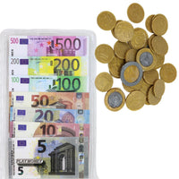 Kinderspielgeld mit Euromünzen und -scheinen