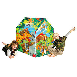 Kinderzelt Spielhaus Dinosaurier, mit spuckenden Vulcan und Dinosauriern als Motiv, Hintergrund: Dschungel