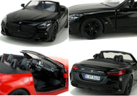 Kinsmart Modellauto BMW Z4 Cabrio 13cm, Detailansichten: schwarze Felgen, schwarzer ühlergrill, Innenausstattung, Heck mit Modellbezeichnung und Kennzeichen