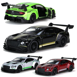 Kinsmart Modellauto Bentley Continental GT3 - 13cm, verschiedene Farbvarianten: Hellgrün Metallic, Schwarz, Silbergrau, Weinrot, mit Felgen und Heckspoiler