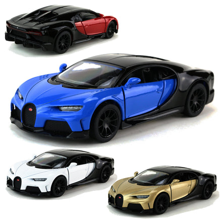 Kinsmart Modellauto Bugatti Chiron - 13cm, mit schwarzen Dach+Heck+Felgen, Farbvarianten: Rot, Blau, Weiß, Beige