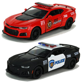 Kinsmart Modellauto Chevrolet Camaro ZL1 Firefighter / Police 13cm, mit Aufschrift und Emergency Call, Schwarz oder Rot