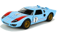 Kinsmart Modellauto Ford GT40 MKII 13cm, goldfarbige Felgen, mit Startziffer 1 versehen, Farbvariante: Hellblau