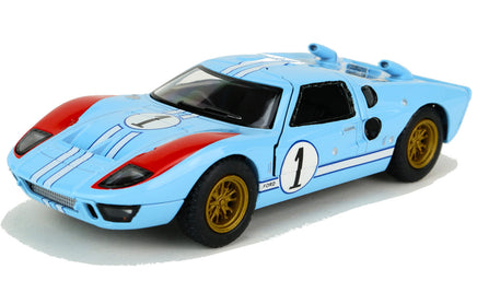 Kinsmart Modellauto Ford GT40 MKII 13cm, goldfarbige Felgen, mit Startziffer 1 versehen, Farbvariante: Hellblau