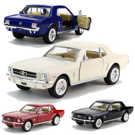 Kinsmart Modellauto Ford Mustang 1964 1/2 Hardtop 13cm, silberne Leisten und Felgen, Farbvarianten: Blau, Beige, Rot, Schwarz
