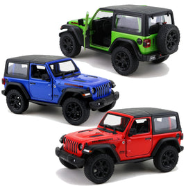 Kinsmart Modellauto Jeep Wrangler mit schwarzen Verdeck+Felgen - 13cm, Farbvarianten: Grün, Blau, Rot