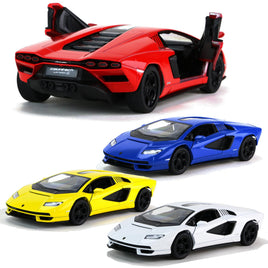 Kinsmart Modellauto Lamborghini Countach 12,5cm, mit Flügeltüren, schwarze Felgen + Akzente, Farbvarianten: Rot, Blau, Gelb, Weiß