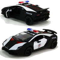 Kinsmart Modellauto Lamborghini Sesto Elemento Polizei 13cm in schwarz-weiß matt, mit "POLICE" Schriftzügen, schwarze Felgen + Heckspoiler