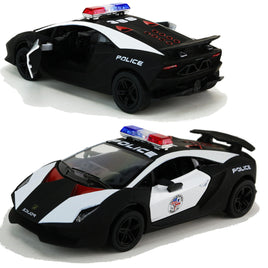 Kinsmart Modellauto Lamborghini Sesto Elemento Polizei 13cm in schwarz-weiß matt, mit "POLICE" Schriftzügen, schwarze Felgen + Heckspoiler