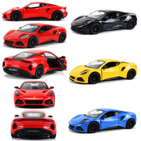 Kinsmart Modellauto Lotus Emira Sportwagen 13cm, mit schwarzen Felgen+Außenspiegel,5 Seitenansicht, Farbvarianten: Blau, Gelb, Schwarz, Rot