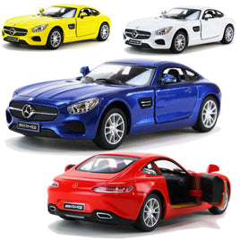 Kinsmart Modellauto Mercedes AMG GT Coupé  13cm, silberne Felgen, mit Mercedes Logo auf Kühlergrill und Heckklappe, Farbvarianten: Gelb, Beige/Weiß, Blau, Rot