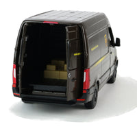 Kinsmart Modellauto Mercedes Benz Sprinter UPS 12,5cm in dunkelbraun, mit UPS-Logo und Schriftzug "Worldwide Services", Ansicht Laderaum