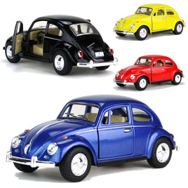 Kinsmart Modellauto VW Käfer- Beetle 13cm, mit silberfarbigen Felgen und Stoßleisten, Innenausstattung: cremefarben, Farbvarianten: Schwarz, Gelb, Rot, Blau