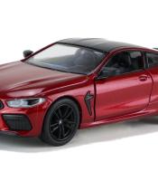 Kinsmart Modellauto BMW M8 Competition Coupé 13cm, mit schwarzen Felgen + Dach, Farbvariante: Weinrot