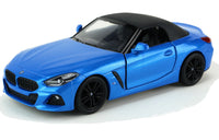 Kinsmart Modellauto BMW Z4 Cabrio 13cm, mit schwarzen Felgen + Kühlergrill, Farbvariante: Blau mit Verdeck