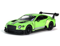 Kinsmart Modellauto Bentley Continental GT3 - 13cm, Farbvariante:Hellgrün Metallic, mit Felgen und Heckspoiler, silberschimmernde Streifendetails