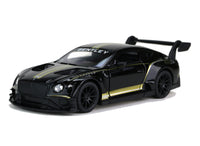 Kinsmart Modellauto Bentley Continental GT3 - 13cm, Farbvariante:Schwarz, mit Felgen und Heckspoiler, goldschimmernde Streifendetails