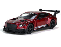 Kinsmart Modellauto Bentley Continental GT3 - 13cm, Farbvariante:Weinrot, mit Felgen und Heckspoiler, silberschimmernde Streifendetails