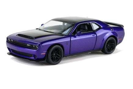 Kinsmart Modellauto Dodge Challenger SRT Demon 170 - 13cm, Motorhaube/Dach/Heckspoiler/Felgen schwarz abgesetzt, Farbvariante: Lila