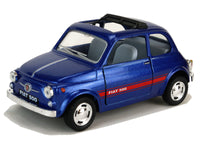 Kinsmart Modellauto Fiat Nuova 500 - 12,5cm, mit roten Seitenstreifen "Fiat 500", schwarzes offenes Dach, Farbvariante: Dunkelblau