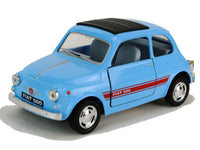 Kinsmart Modellauto Fiat Nuova 500 - 12,5cm, mit roten Seitenstreifen "Fiat 500", schwarzes Dach, Farbvariante: Hellblau