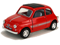 Kinsmart Modellauto Fiat Nuova 500 - 12,5cm, mit grauen Seitenstreifen "Fiat 500", schwarzes Dach, Farbvariante: Rot