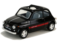 Kinsmart Modellauto Fiat Nuova 500 - 12,5cm, mit roten Seitenstreifen "Fiat 500", schwarzes offenes Dach, Farbvariante: Schwarz
