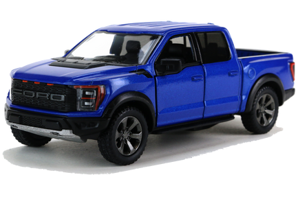 Kinsmart Modellauto Ford F-150 Raptor - 13cm,Kühlergrill+Laderampe schwarz, getönte Scheiben hinten,Farbvariante: Blau