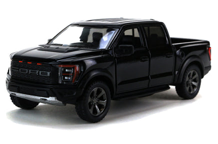 Kinsmart Modellauto Ford F-150 Raptor - 13cm,Kühlergrill+Laderampe schwarz, getönte Scheiben hinten,Farbvariante: Schwarz