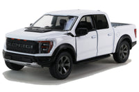 Kinsmart Modellauto Ford F-150 Raptor - 13cm,Kühlergrill+Laderampe schwarz, getönte Scheiben hinten,Farbvariante: Weiß