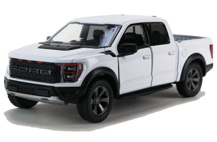 Kinsmart Modellauto Ford F-150 Raptor - 13cm,Kühlergrill+Laderampe schwarz, getönte Scheiben hinten,Farbvariante: Weiß