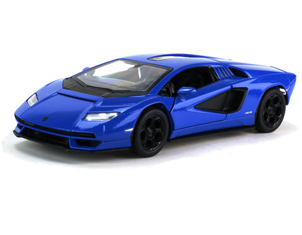 Kinsmart Modellauto Lamborghini Countach 12,5cm, mit Flügeltüren, schwarze Felgen + Akzente, Farbvariante: Blau