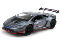 Kinsmart Modellauto Lamborghini LP620-2 Huracan 13cm, schwarze Sonnenblendenfolie + schwarzer Heckspoiler mit weißen Schriftzug "BLANCPAIN", schwarze Felgen, Farbvariante: Grau