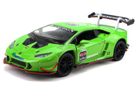 Kinsmart Modellauto Lamborghini LP620-2 Huracan 13cm, schwarze Sonnenblendenfolie + schwarzer Heckspoiler mit weißen Schriftzug "BLANCPAIN", schwarze Felgen, Farbvariante: Grün