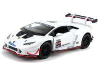 Kinsmart Modellauto Lamborghini LP620-2 Huracan 13cm, schwarze Sonnenblendenfolie + schwarzer Heckspoiler mit weißen Schriftzug "BLANCPAIN", schwarze Felgen, Farbvariante: Weiß