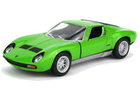 Kinsmart Modellauto Lamborghini Miura 12,5cm, silberne Felgen und Scheibenumrandung, aufklappbare Türen, Farbvariante: Grün