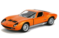 Kinsmart Modellauto Lamborghini Miura 12,5cm, silberne Felgen und Scheibenumrandung, aufklappbare Türen, Farbvariante: Orange