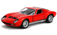 Kinsmart Modellauto Lamborghini Miura 12,5cm, silberne Felgen und Scheibenumrandung, aufklappbare Türen, Farbvariante: Rot