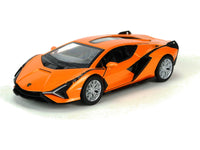 Kinsmart Modellauto Lamborghini Sián FKP 37 - 13cm, mit Flügeltüren und Panoramadach,silberne Felgen, Farbvariante: Orange