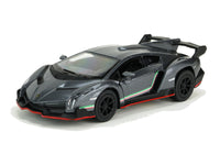 Kinsmart Modellauto Lamborghini Veneno Coupé 13cm, mit Flügeltüren, schwarze Felgen + Heckspoiler, dezenter Seitenstreifen in grün-weiß-rot, Farbvariante: Grau-Silber